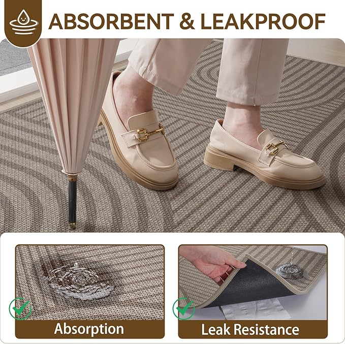 Front Door Mat 17''x30'', Absorbent Dirt Resist Washable Non Slip Low-Profile