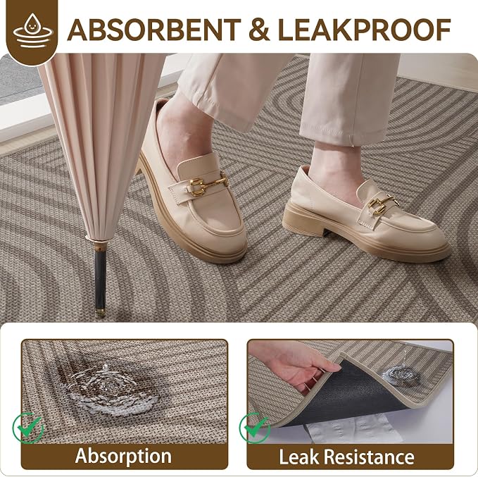 Front Door Mat 31''x47'', Absorbent Dirt Resist Washable Non Slip Low-Profile