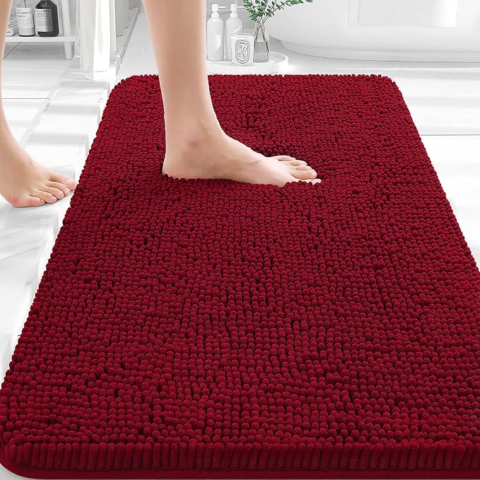 OLANLY Bathroom Rugs 35x24, Extra Soft Absorbent Chenille Bath Rugs, Rubber