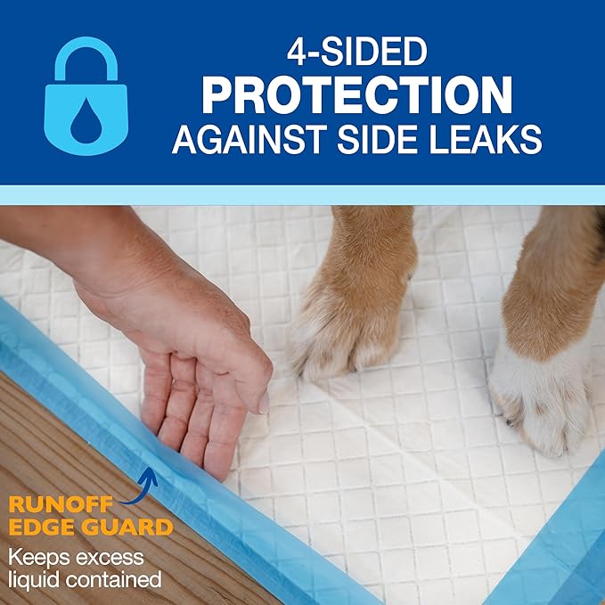 Four Paws Wee-Wee Superior Performance Pee Pads for Dogs with Runoff Barrier Edge Guard Protection, Puppy & Dog Potty Training Pads, Housebreaking Supplies, 27.5" x 44" (18 Count)