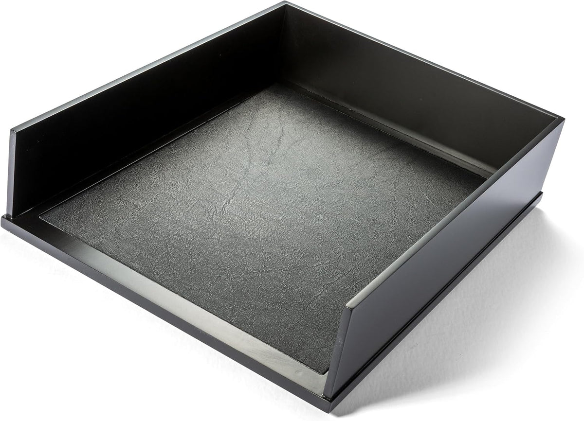 Victor 1142-5 Midnight Black Collection Front Load Letter Tray, Matte Black Paint with Faux Leather Tray Pad for a Professional Look