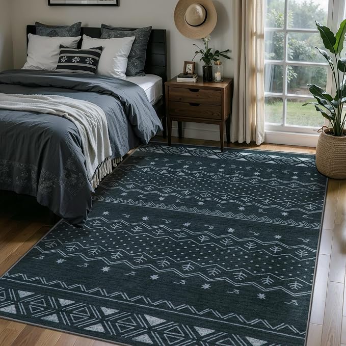 SERISSA 4x6 Area Rugs for Living Room, Washable Non-Slip Grey Boho Rug