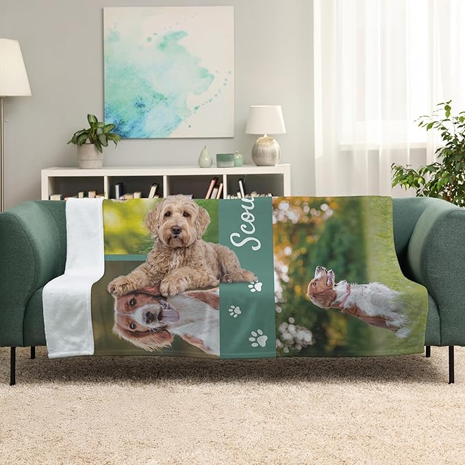Prints Next Day – Custom 60" x 80" Plush Pet Lightweight Blanket with Multi-Photo Upload - Personalized with Pet Lightweight's Name - Gift for Dog or Cat Owners - Printed in America