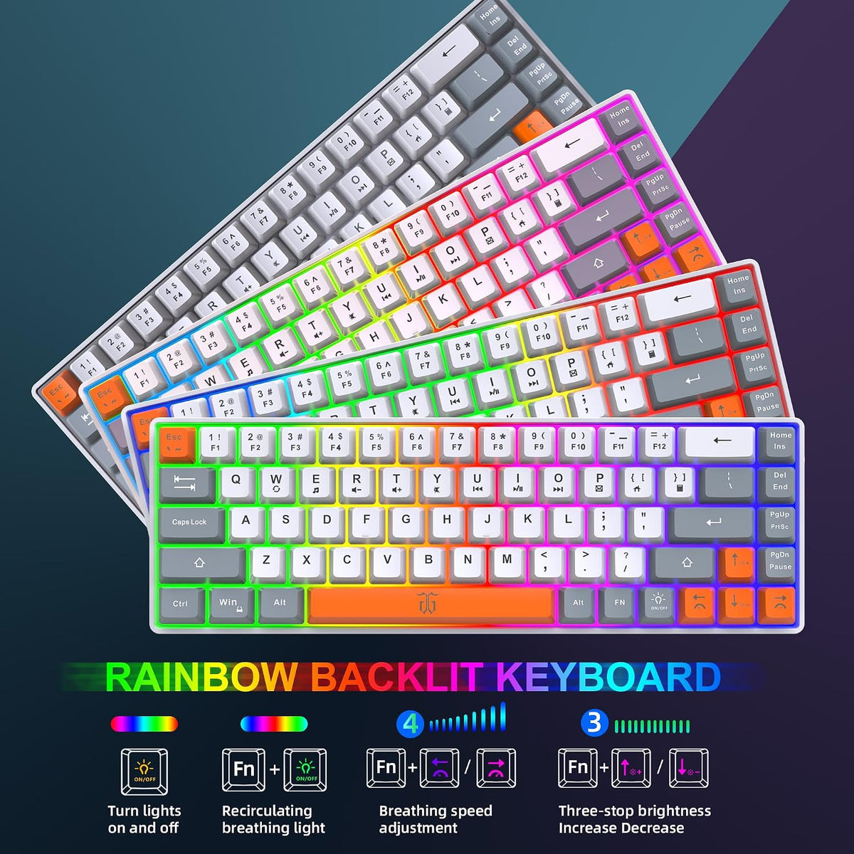 Snpurdiri 60% Wireless Gaming Keyboard and Mouse Combo (Gray-White-Orange)