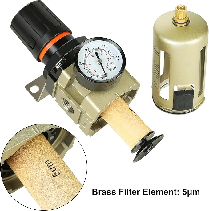 Hromee 1/2 Inch Compressed Filter Regulator Combo, Air Compressor Water Oil
