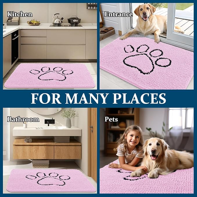 OLANLY Dog Door Mat for Muddy Paws 36x24, Paw Print Design, Absorbs Moisture
