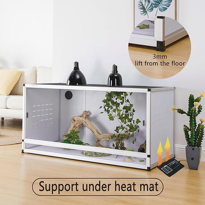PVC Reptile Terrarium 44''x20''x20''Stackable Space Efficient ToxiRium Large Reptile Terrarium 76 Gallons for Bearded Dragon Gecko Lizard Snake,Vivarium with Sliding Doors Lock-2pcs with spacers