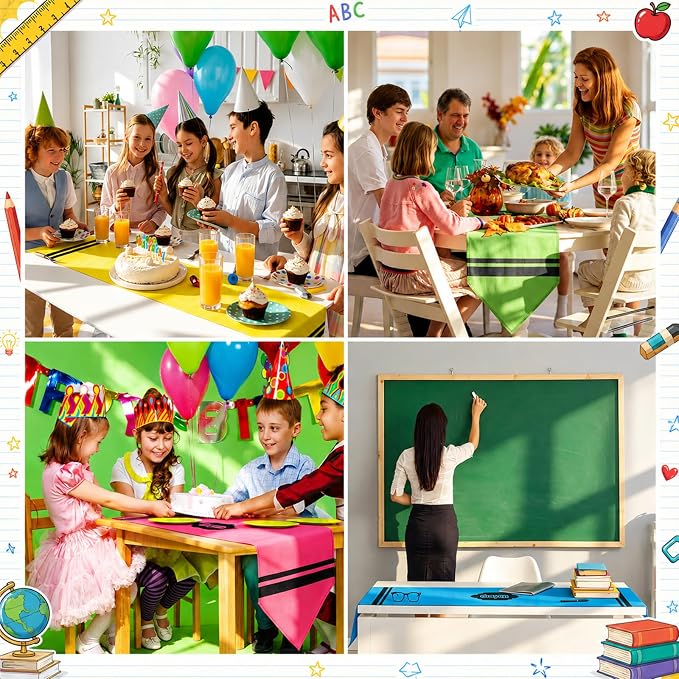 4 Pcs Crayon Table Runner 71 x 13 Inch Back to School Classroom Decorations