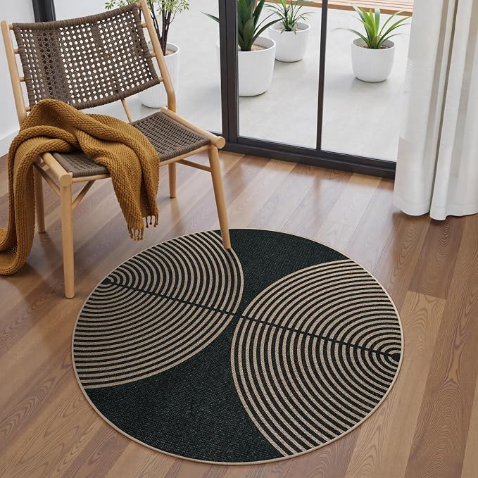 Lahome Enfys Modern Rainbow Round Washable Rug, 3ft Circular Indoor Outdoor