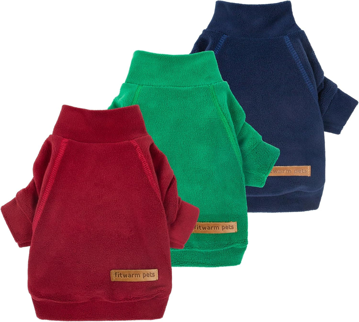 Fitwarm 3 Pack Classic Fleece Dog Sweater, Christmas Dog Winter Clothes for Small Dogs Boy Girl, Holiday Pet Apparel, Burgundy Red, Green, Navy Blue, Medium