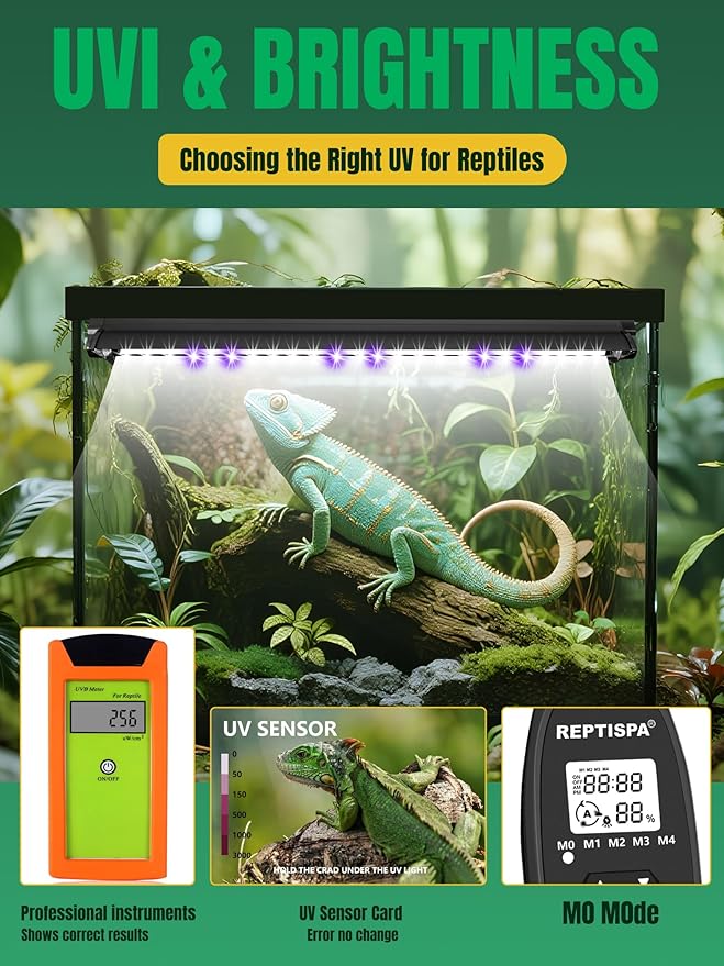 LED UVB Light for Reptiles, 8W 8-Inch Reptile LED Light for Bearded Dragon Lizard Gecko Snake Turtle, Aluminum UVA UVB Lamp Fixture Controller with Dimming and 4 UVI Modes
