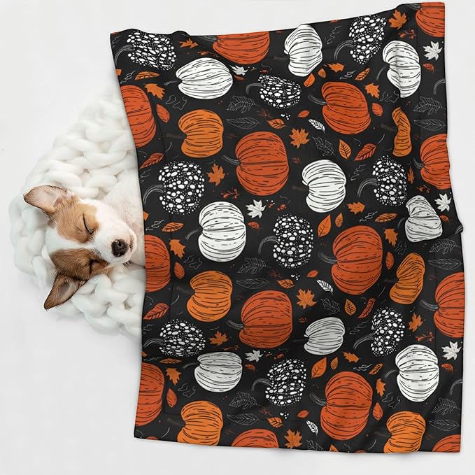 Fall Pumpkins Throw Blanket - Halloween Blanket for Dog Cat Autumn Pet Blankets 23x16 for Couch Sofa Bed