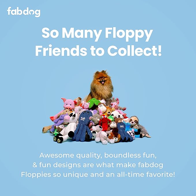 fabdog Floppies Plush Dog Toy - Cute & Durable Squeaky Dog Toys - Best Squeak Toy for Puppies and All Breeds | Ideal Pet Gift| Large Hippo