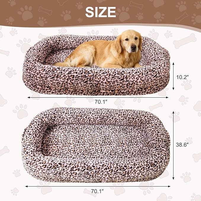 Human Dog Bed for Adult,70"x38"x10" Extra Large Human Pet Bed,Orthopedic Washable XL Dog Bed with Memory Foam (Pink Leopard Print)