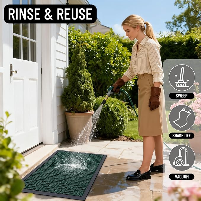 OLANLY Front Door Mat Outside Entrance 33x21, Heavy Duty Sturdy Natural Rubber