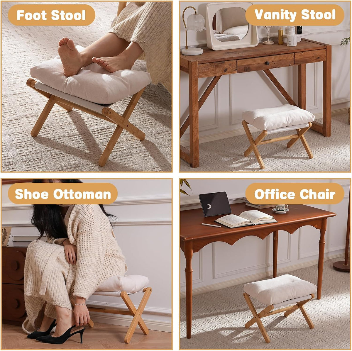 Baveke Foldable Ottoman Foot Rest for Chair, Small Foot Stools Ottoman for Home Decor, Space-Saving Foot Rest for Couch Living Room, Bedroom, Entryway