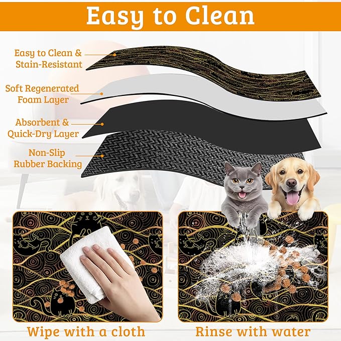 Japanese Cats Feeding Mat,Absorbent Quick-Dry Cat Dog Food and Water Bowl Mats,Non-Slip Rubber Backing Mat,Cat Dog Accessories Supplies 12" x 20"