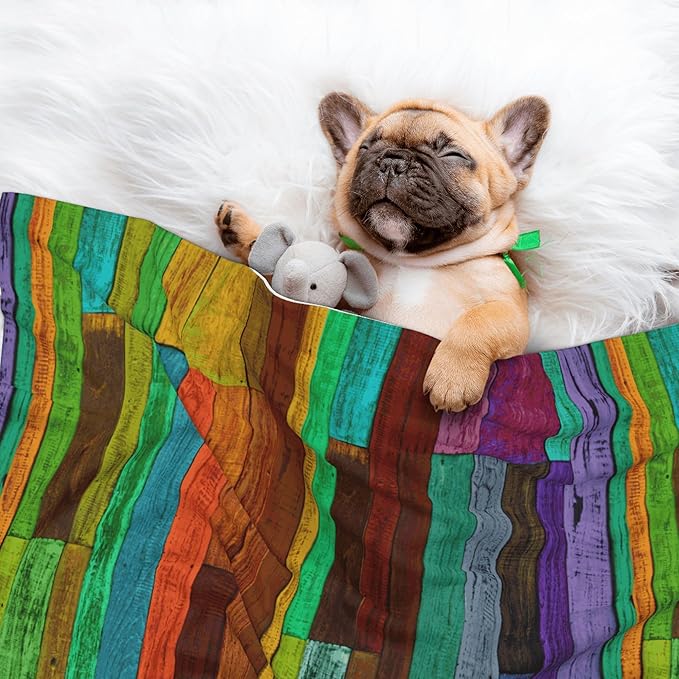 Colorful Wood Throw Blanket - Wooden Blanket for Dog Cat Pet Blankets 40x30 for Couch Sofa Bed