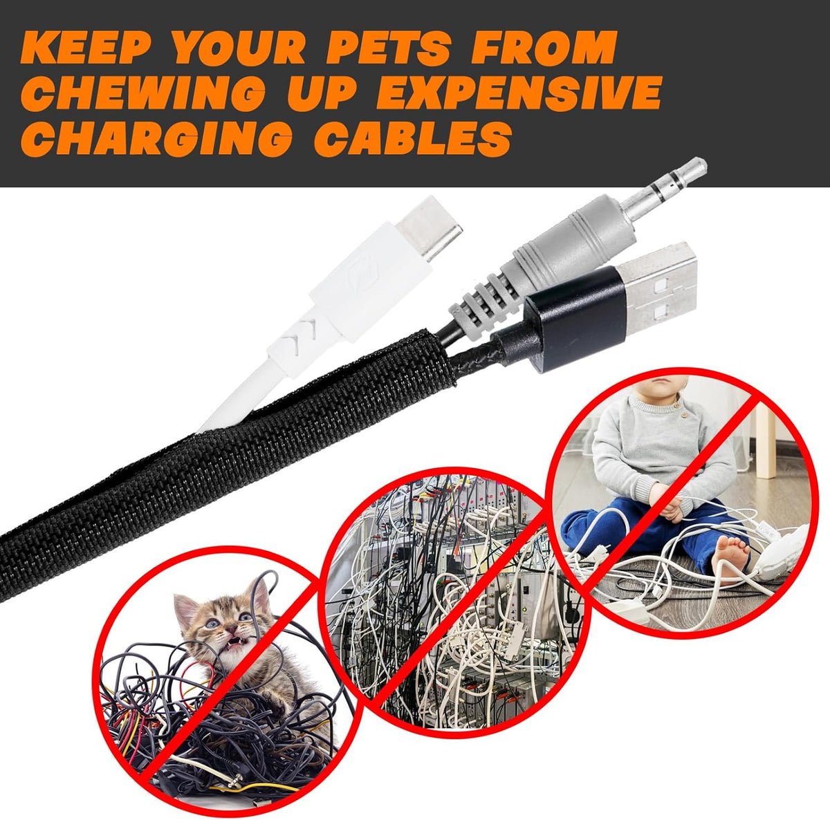 Split Braided Sleeve Cable Management Wire Loom Cord Covers for High-Temperature Automotive Harness and Home Cable Management, 12ft - 1 inch Self-Wrapping Tubing Cord Protector