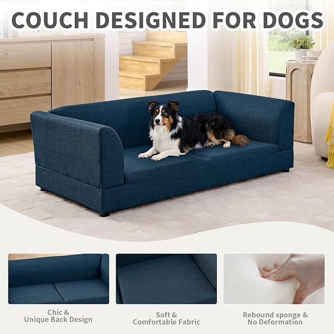Oversized Dog Sofa Couch for Medium & Large Dogs, Modern Pet Couch Bed with Backrest & Armrests, Supportive Foam Cushion, Linen Fabric Dog Couch