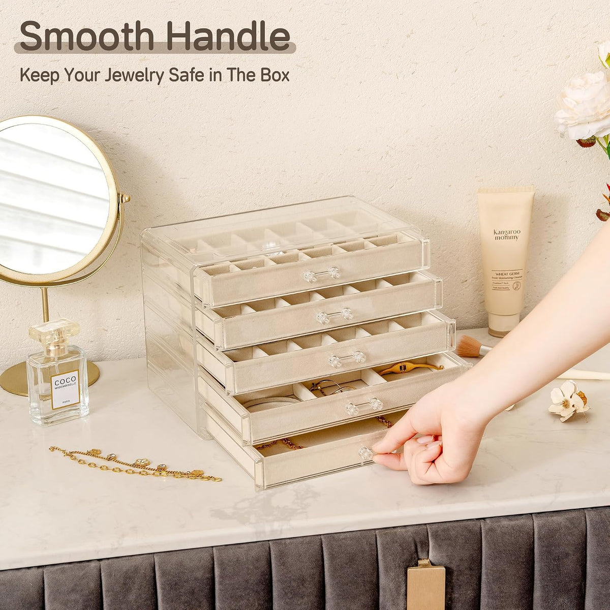 Frebeauty Acrylic Jewelry Box for Earring,Jewelry Organizer with 5 Drawers