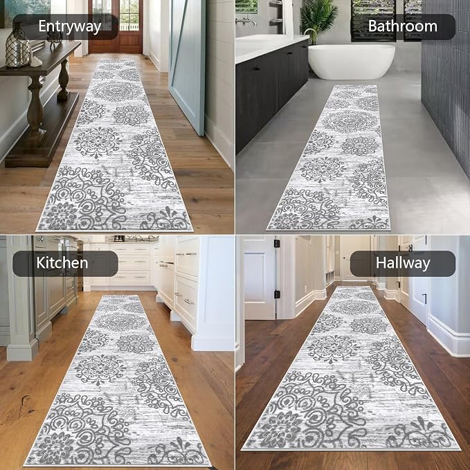 HEBE Hallway Runner Rug 2'8''x12' Washable Vintage Distressed Area Rugs Non