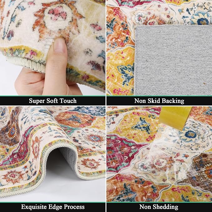 HEBE Hallway Runner Rug 2'x6' Washable Vintage Distressed Area Rugs Non Slip