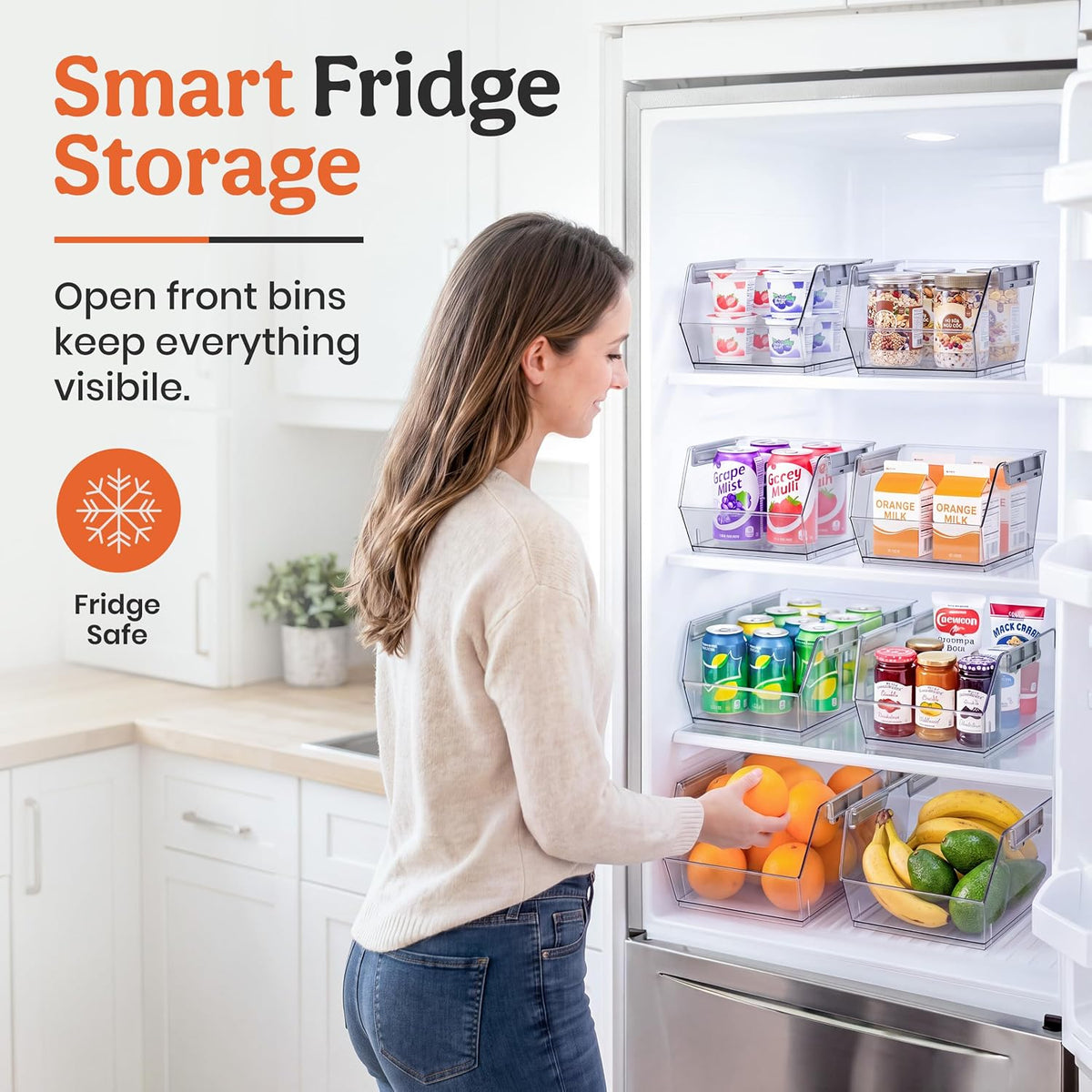 HOMESTEAD Set of 4 Stackable Storage Bins, 2 Large + 2 Small Clear Plastic Organizer Bins, Open Front Design for Kitchen Pantry, Fridge, Cabinet, Bathroom Organization and Snack Storage