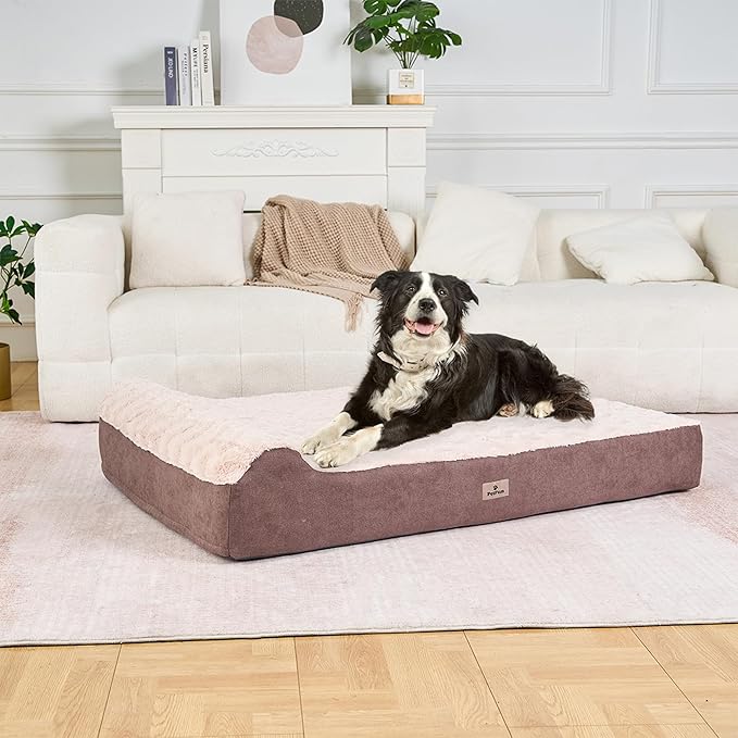 Jumbo Orthopedic Dog Bed for Large Dogs - 7-inch Thick Memory Foam Dog Bed with Pillow Removable Cover Machine Washable, Giant | 50 inch, Brown
