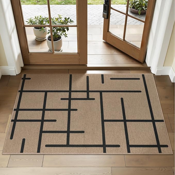 Tangsoo Easy Jute 2x3 Rug for Entryway, Small Washable Thin Outdoor Rug Modern