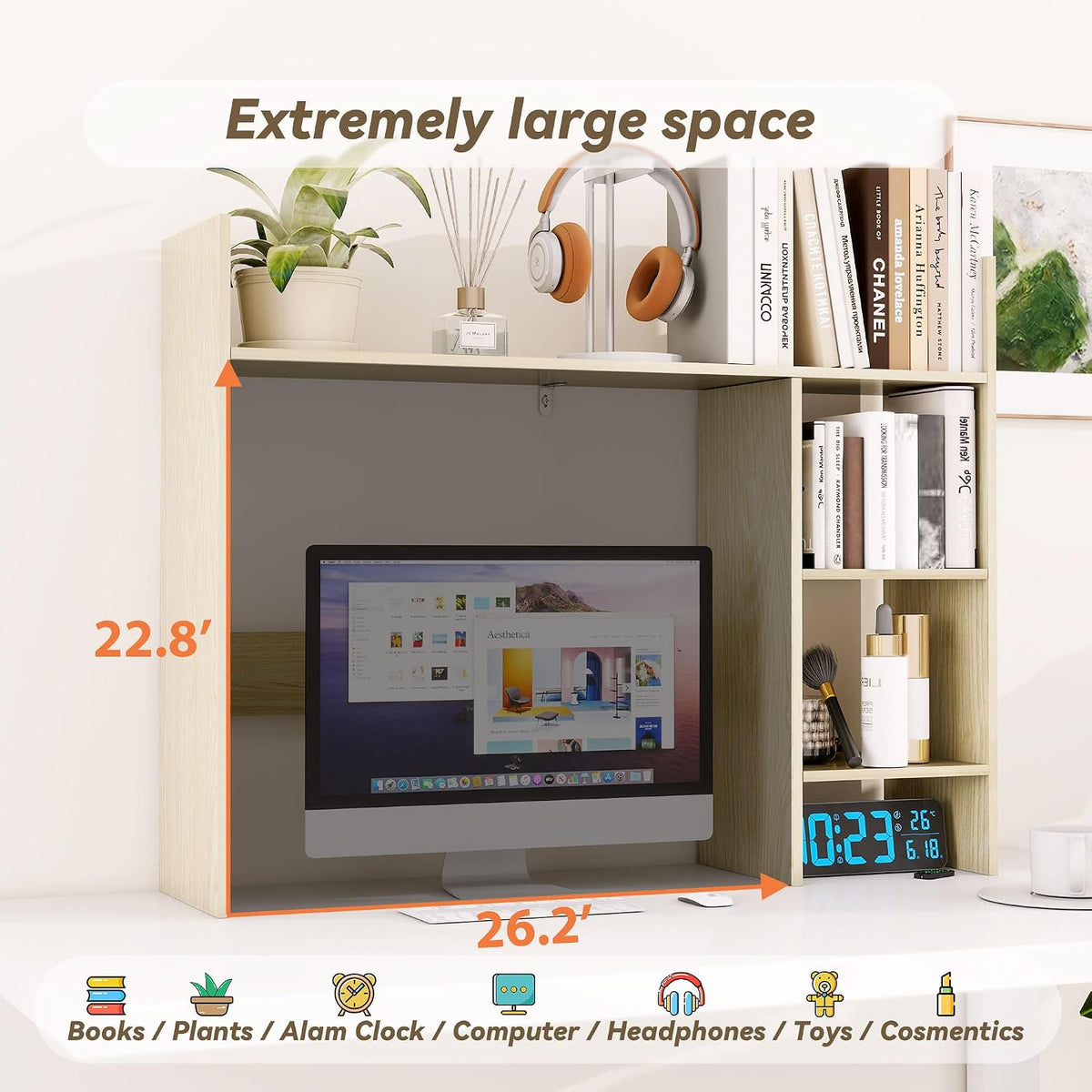 FTZxHKLX Desktop Bookshelf, 37.4" Wood Desk Hutch for Computer Desk