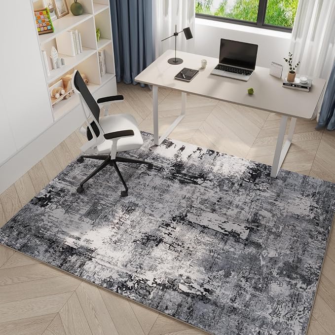 Rugcomf 4x6 Rug Washable Boho Soft Area Rug Abstract Pattern Non-Slip Faux Wool
