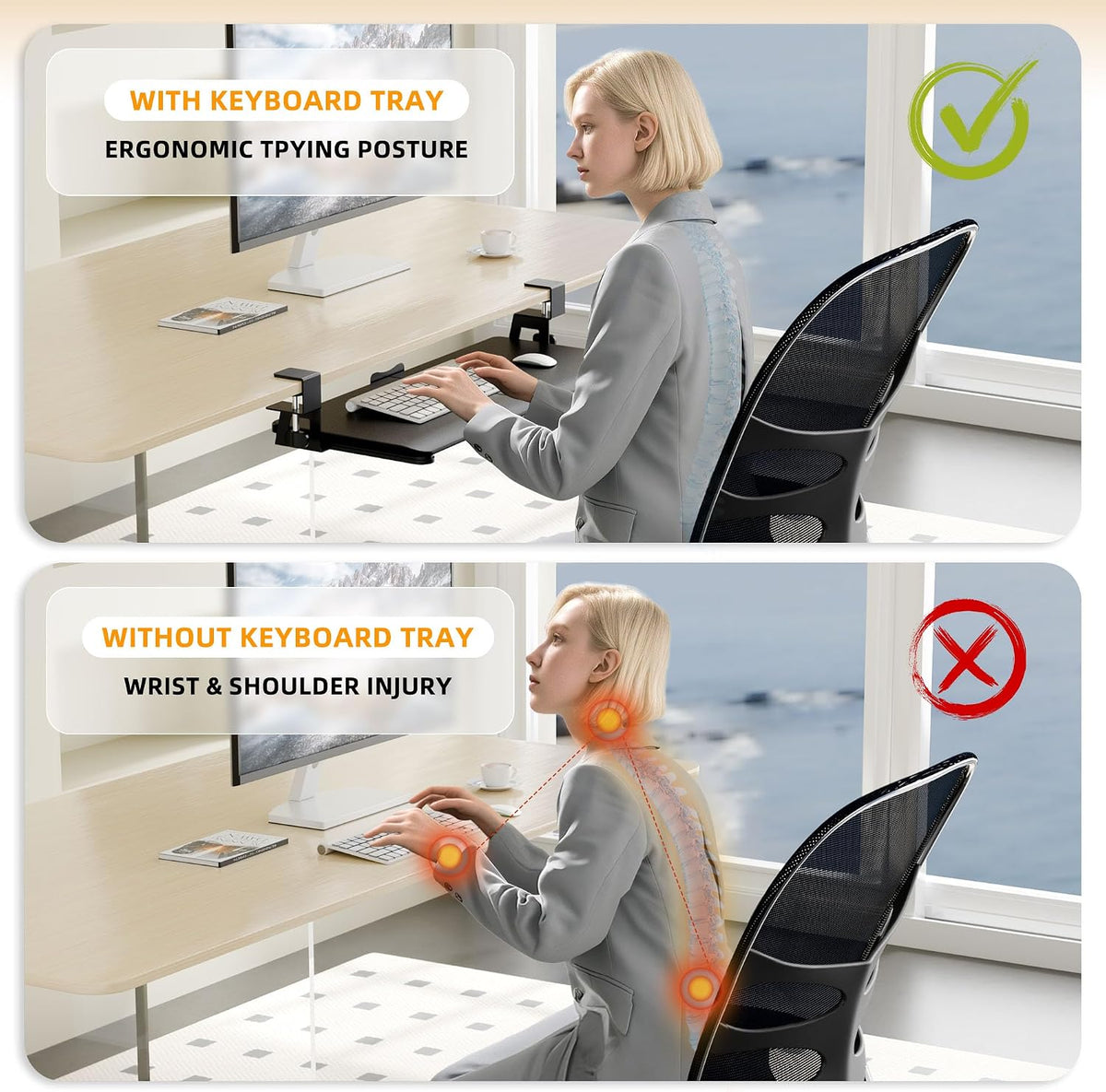 Under Desk Keyboard Tray, Keyboard Holder Drawer with C-Clamp 25.6"x11.8"