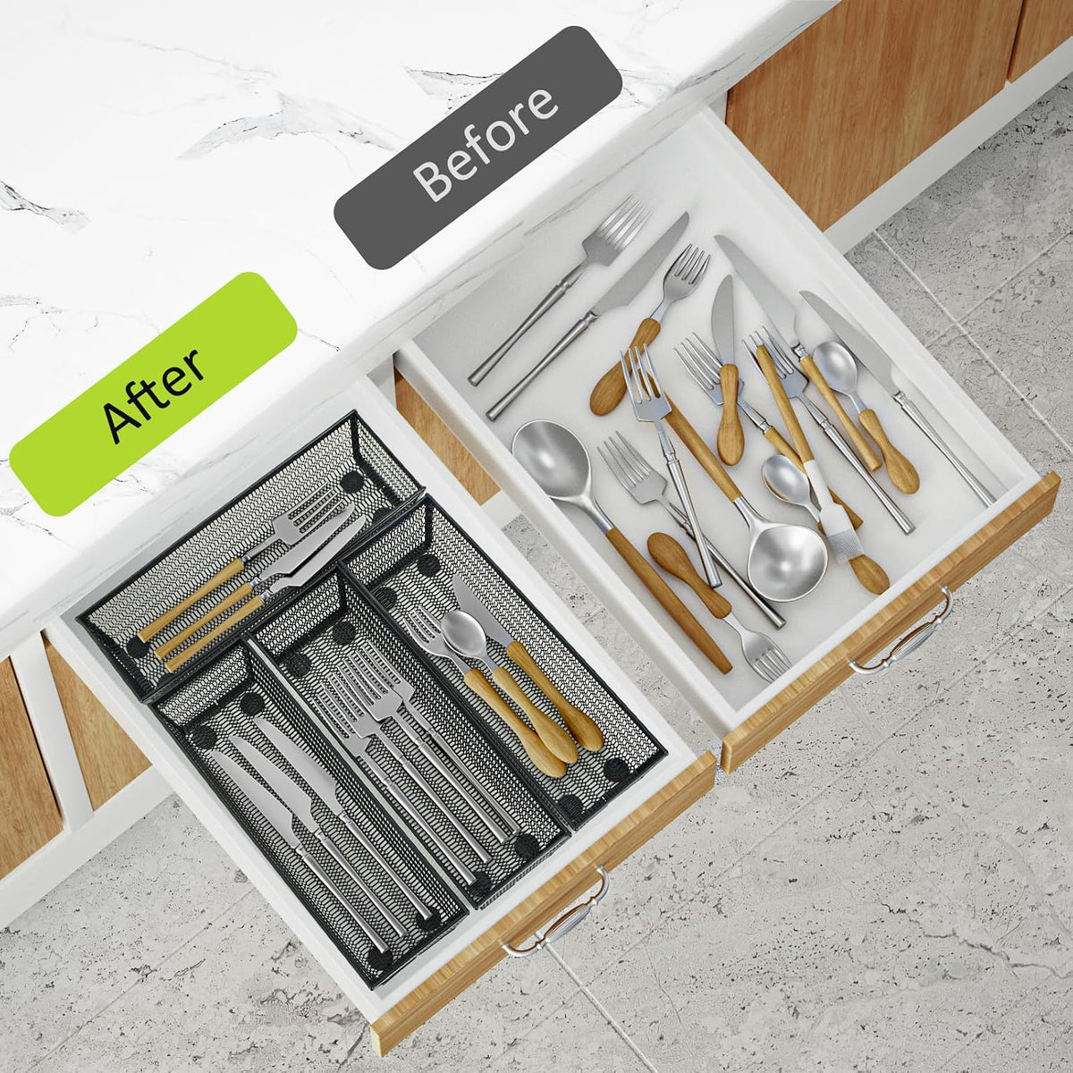 Neudeco Drawer Organizer Set, Black Mesh, 5 Pack