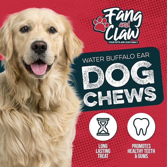 50 Count Water Buffalo Ears for Dogs – Bulk Natural Dog Chews, 100% Single-Ingredient, Long-Lasting Rawhide Alternative, Grain-Free, No Additives