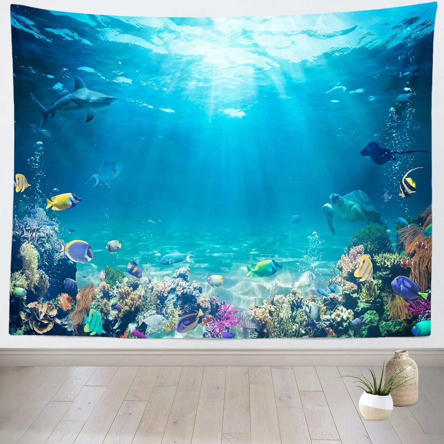 Loccor Underwater World Tapestry Blue Ocean Wall Hanging Under the Sea Coral Reef Wall Tapestry 140x118 Inches Tropical Fish Tank Undersea Tapestries Marine Wall Art for Bedroom Living Room Dorm Decor