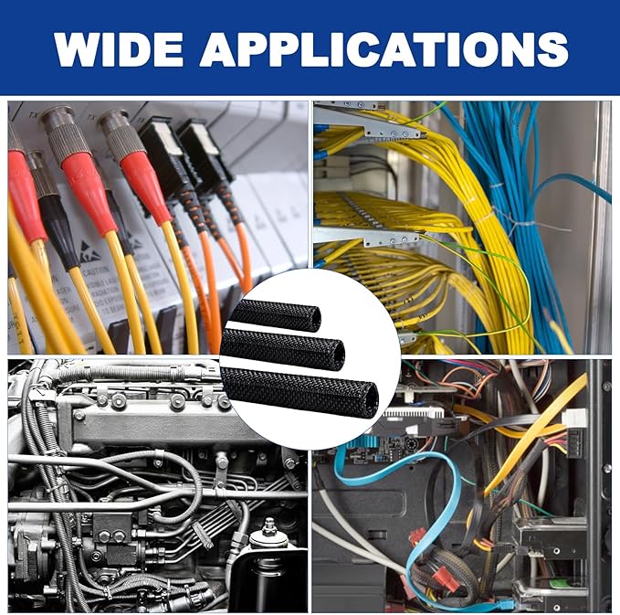 Split-Sleeve Wire Loom for High-Temperature Automotive Harness and Home Cable Management, 25ft - 5/8 inch Braided Cable Management Sleeve Cord Protector, Self-Wrapping Split Wire Loom