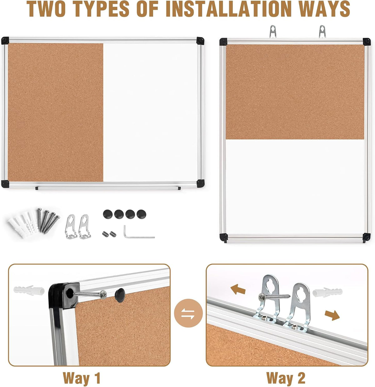 White Board and Cork Board Combo 36" x 24" Aluminum Frame
