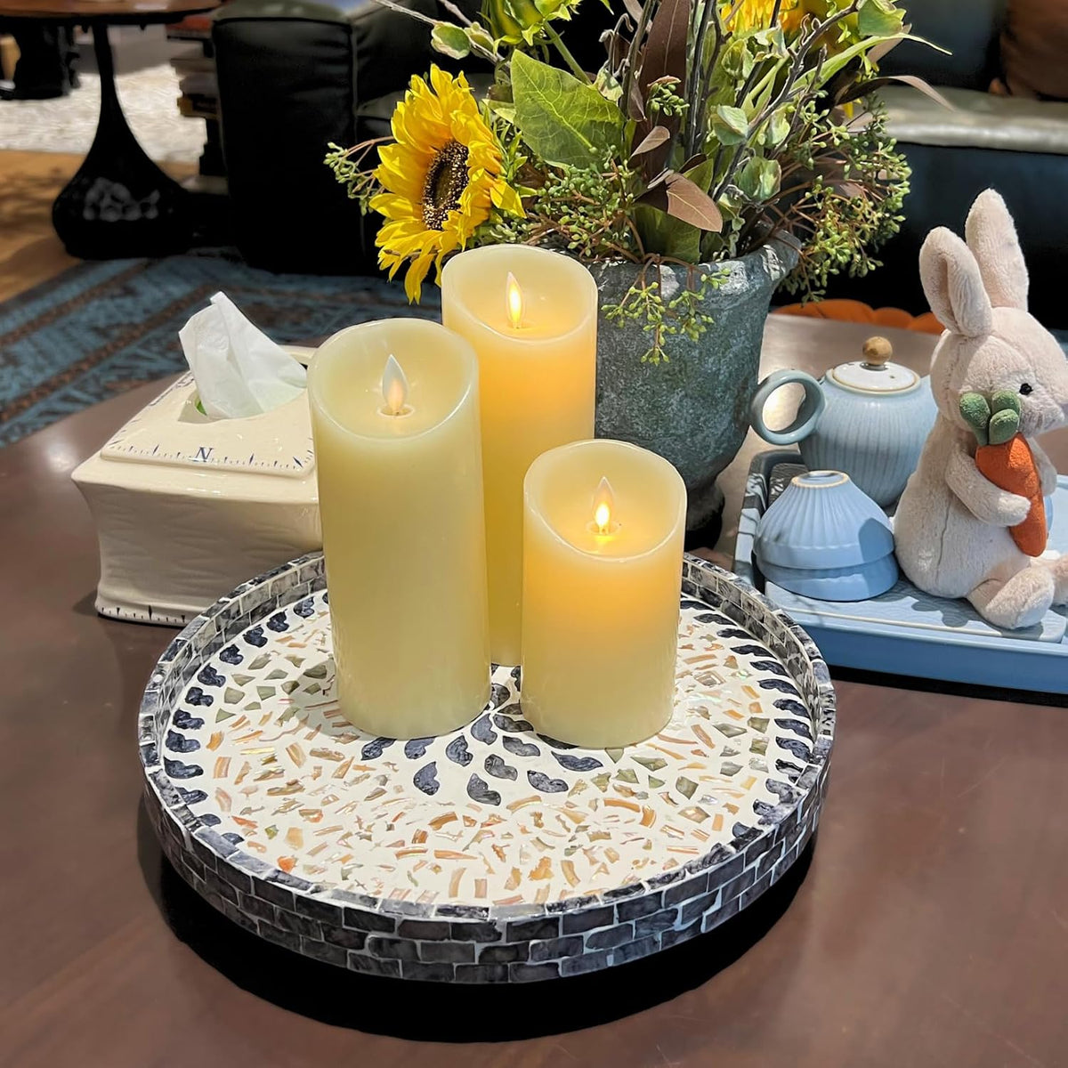 12.5" Lazy Susan for Table Top – Mother of Pearl Spinning Turntable Serving Tray, Marble Lazy Susan Organizer for Dining Table Centerpiece, Kitchen Island Decor, Bathroom Counter, Outdoor Use (Flower)