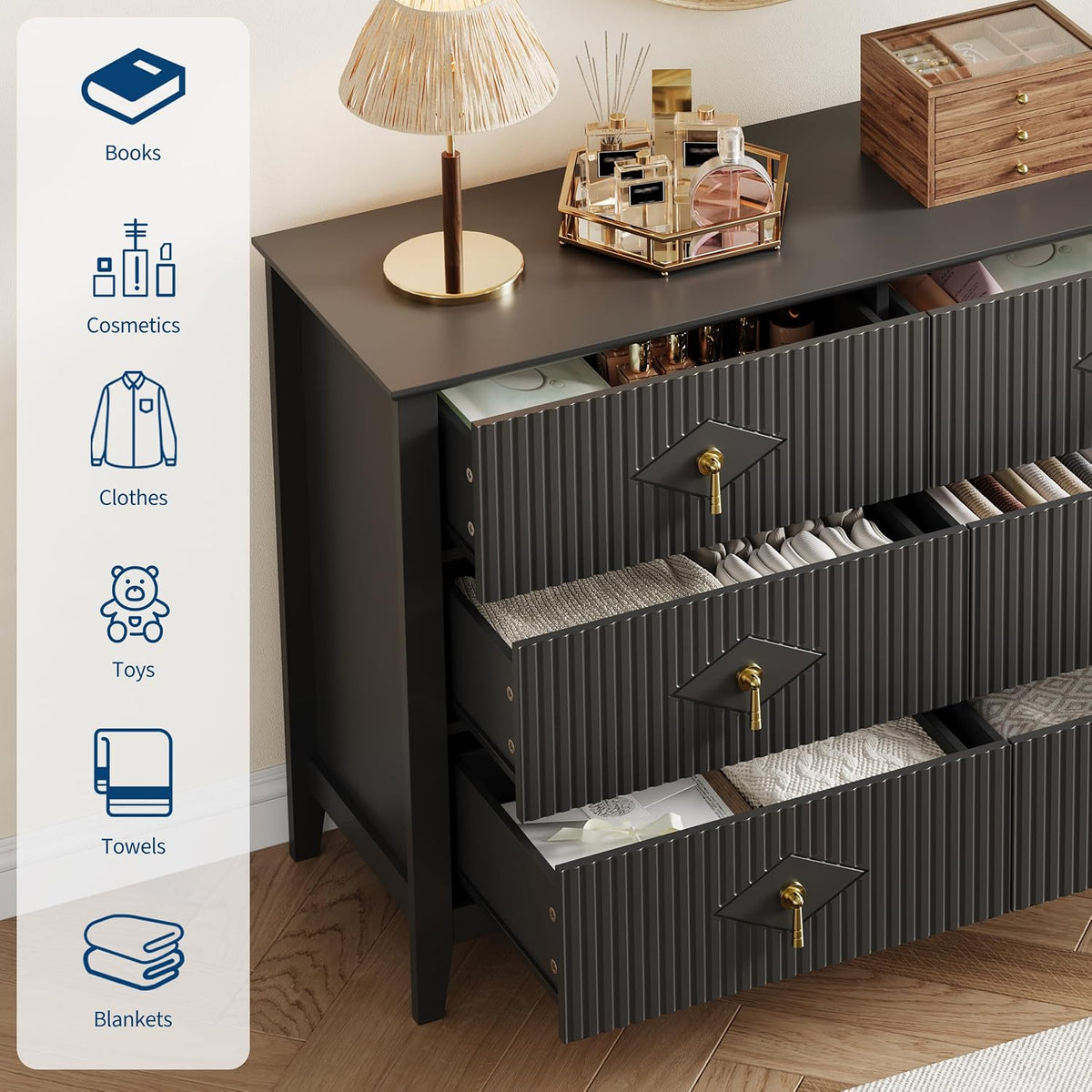 GarveeHome Fluted Dresser for Bedroom, Chest Organizer Unit with 6-Drawer