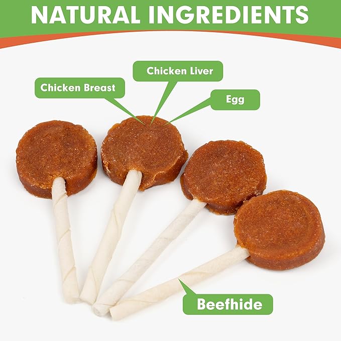 MON2SUN Lollipop Dog Treats, 4.5 Inch Chicken and Egg with Rawhide Twist Sticks, Healthy and Teeth Cleaning Snacks for Small Dogs, 10.58oz (15 Count-Pack of 2)