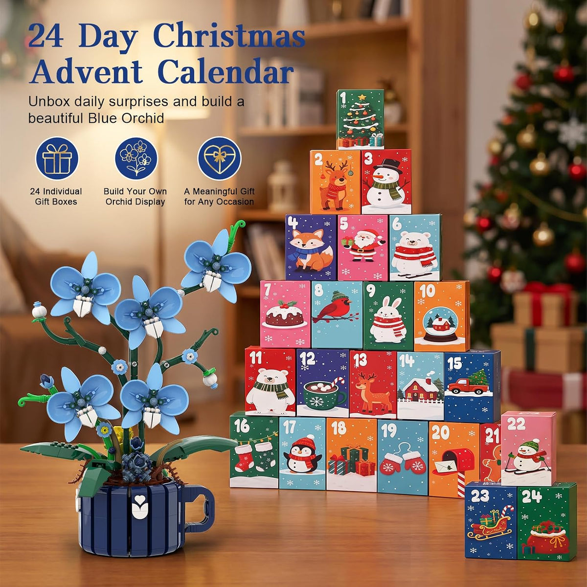 Orchid Flower Advent Calendar 2026, 24-Day Christmas Countdown Building Set
