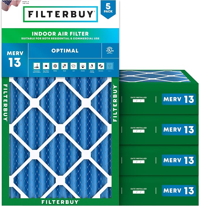 Filterbuy 16x30x4 Air Filter MERV 13 Optimal Smoke & Allergy Defense,