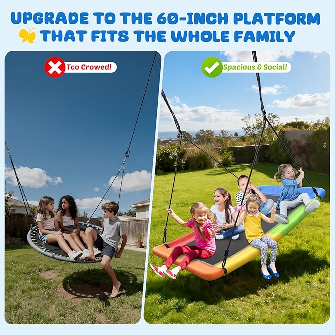 Trekassy 700lb 60" Skycurve Platform Tree Swing for Kids and Adults Wear- Resistant with 2 Hanging Straps