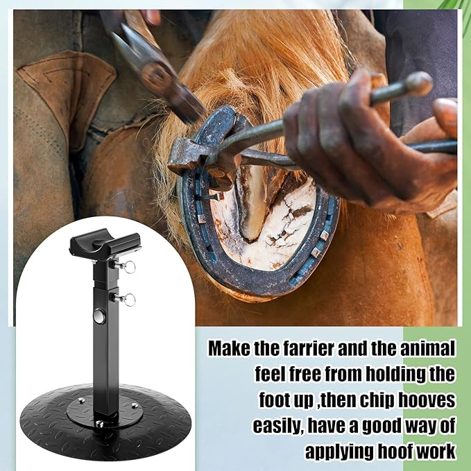 Zonon Metal Adjustable Farrier Stand Blacksmith Farrier Horse Hoof Stand Height Farrier Stand for Horses Black Horse Hoof Trimming Tools(Metal Round Base)