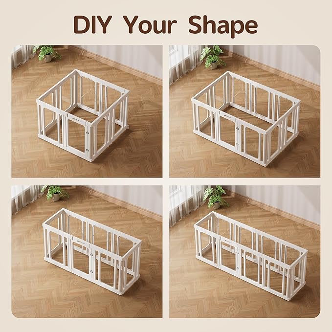Jalove Dog Playpen Indoor, 24" H Plastic Puppy Playpen with Window, Easy Assembly and Cleaning, Clear Acrylic Pet Playpen for Puppy Cat Ferret, Small Dogs Fence Crate Kennel (White, 8 Panels)