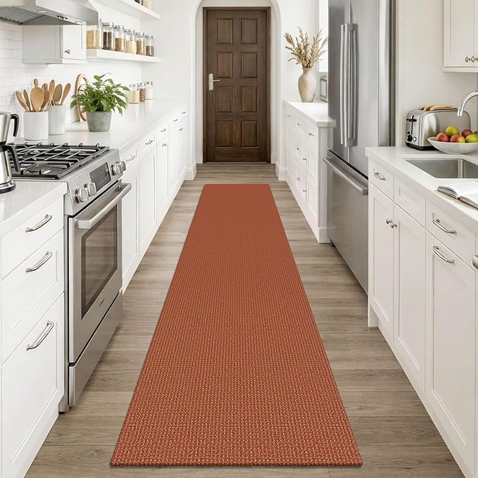 KOZYFLY Orange Runners Rugs for Hallway 2x10, Washable Runner Rug, Woven Non