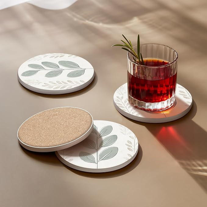VEYRO Ceramic Coasters Set of 6 – Absorbent Stone Drink Coasters