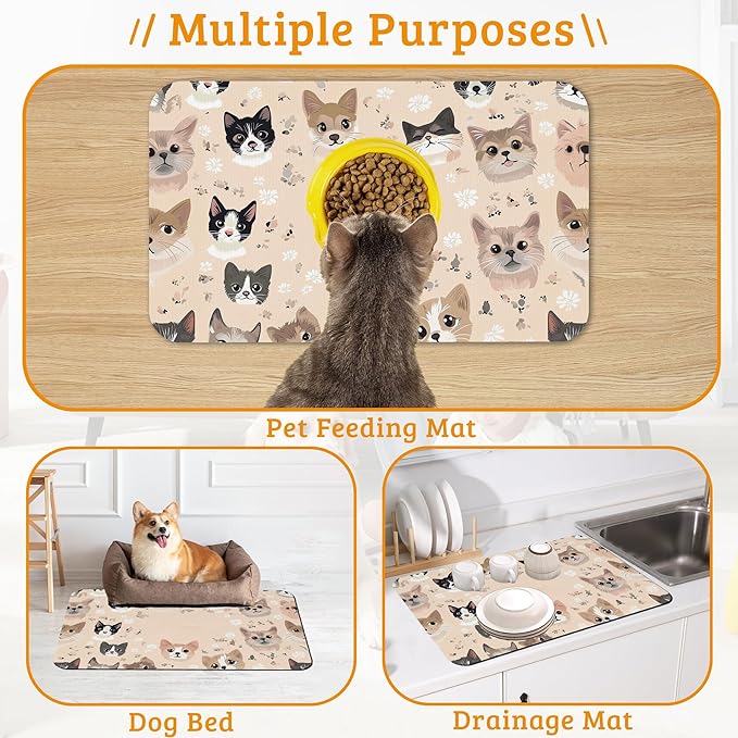 Pet Feeding Mat,Pet Photo Absorbent Dog Cat Food Mat Dog Mat with Rubber Backing,Non-Slip Water Bowl Placemat,Pet Supplies 16" x 24"