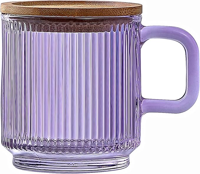 Lysenn Purple Glass Mug with Lid, Premium Glass Coffee Mug, 12 oz Tea Cup |